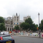 Exterior view of Westminster Abbey, partially hidden