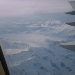 Flying home over snowcapped mountains