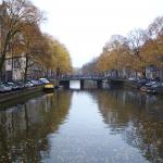 View down a wide Amsterdam canal