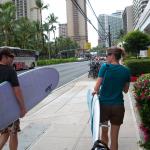 Josh and Heather are ready for some Waikiki surfing