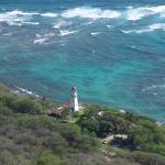 Looking down at the lighthouse from the top of Diamond Head