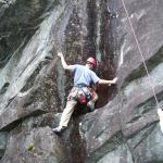 Jason climbing through a wet patch