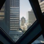 View of Seattle from inside the library