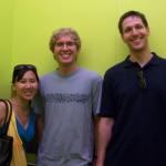 In the bright yellow elevator