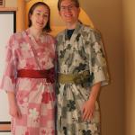 Katie and Jason in our kimonos for breakfast