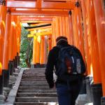 Jason climbing the stairs to the top of Inari Shrine