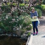 Katie checks out the koi