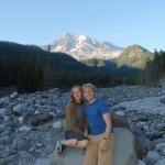 Katie and Jason in a river bed below Mt. Rainier