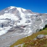 The snow-covered peak of Mt. Rainier