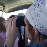 Katie works the binoculars