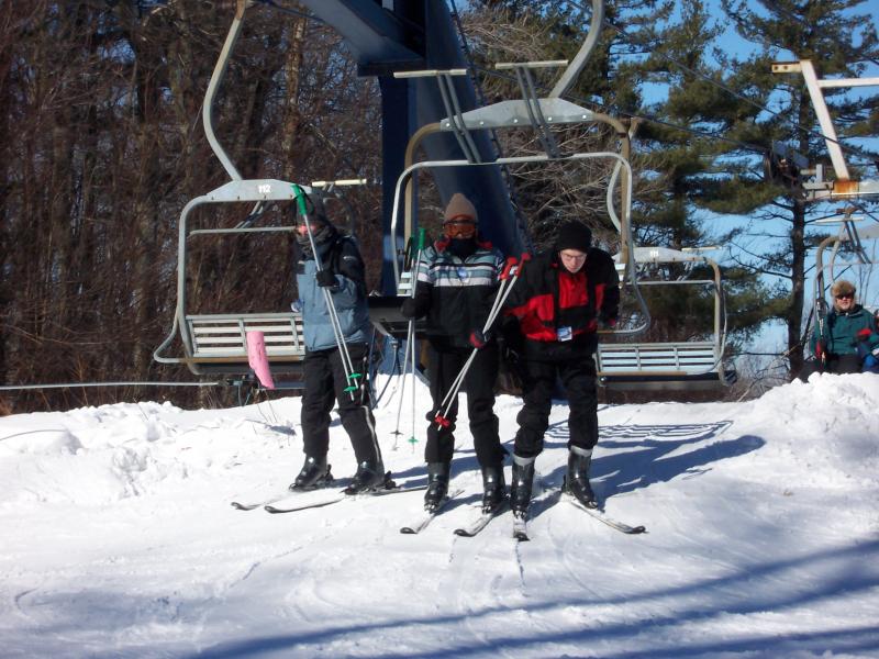 Getting off of the ski lift at Wachusett