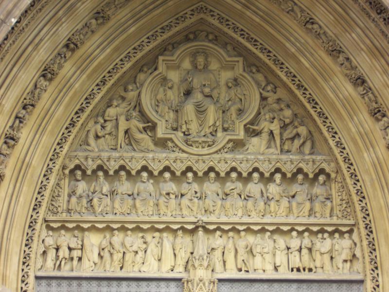 Close-up of the carving above the Abbey entrance