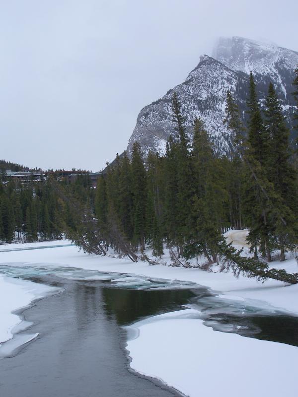 A frozen river runs through Banff