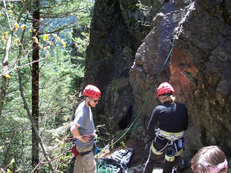 Emily gets ready to climb with Jason on belay