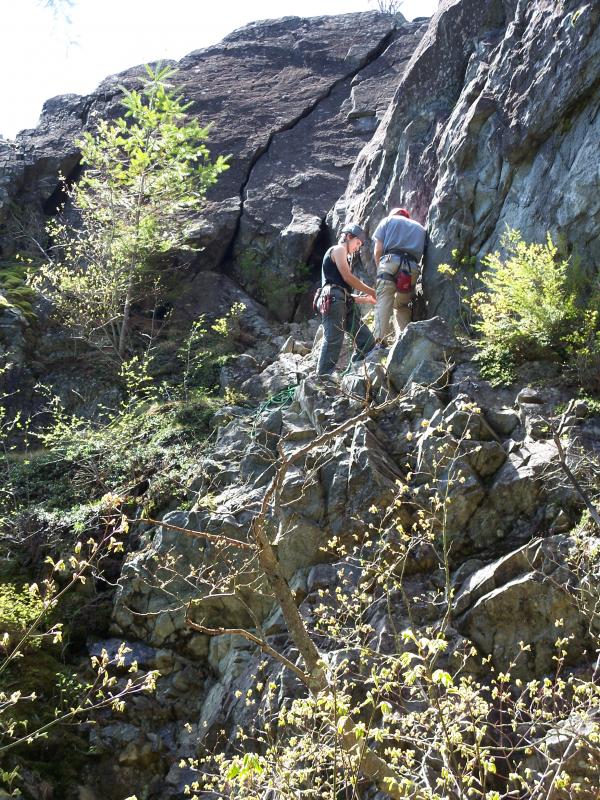 Jason and Aaron prepare for the second half of a multipitch route