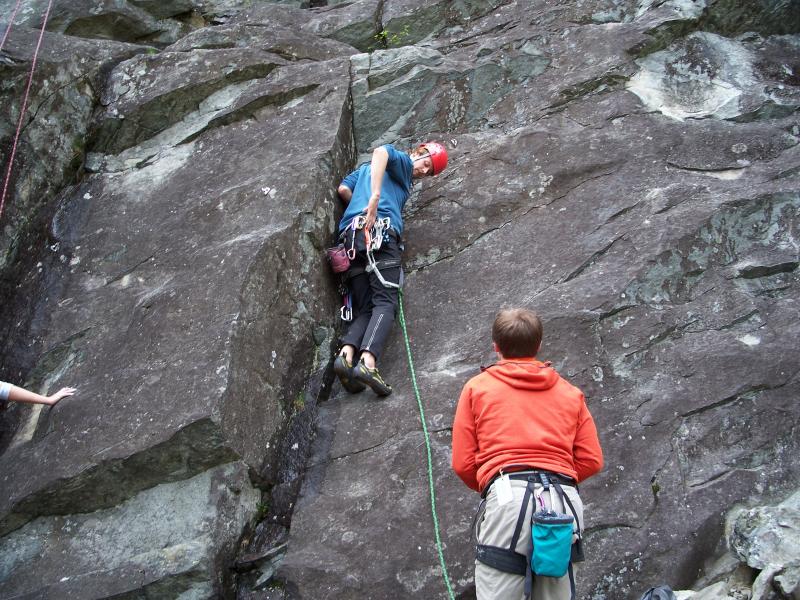 Peter prepares to clip the first bolt