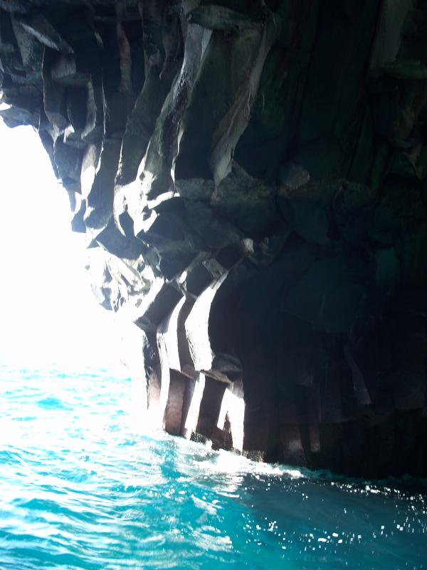 Looking out from within a lava cave