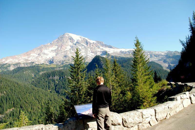 Jason reads about Mt. Rainier