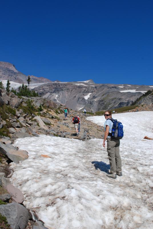 Hiking through the snow