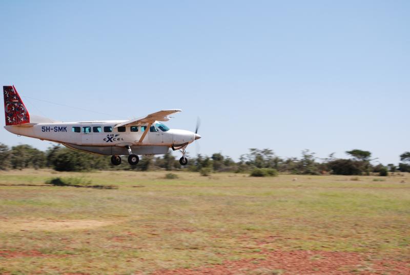 Our plane coming in for a landing to pick us up