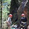 Emily gets ready to climb with Jason on belay