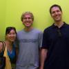 In the bright yellow elevator