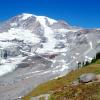 The snow-covered peak of Mt. Rainier